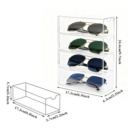 chunhai 2 Pack Sunglasses Organizer, Acrylic Eyeglass Case Clear Eyeglass Holder Eyewear Display Case with 4 Drawers for Women and Men, Jewelry Watch Storage