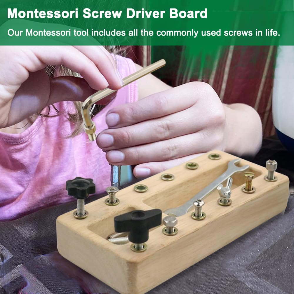 Inslat Montessori Screwdriver Board Set, Wooden Montessori Toy Tool for 3 4 5 Year Old Kids, Educational Screw Board Sensory Learning Toys STEM Fine Motor Skills Toys