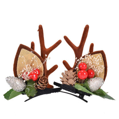 LATEEFAH Christmas Deer Reindeer Antlers Headband Cute Deer Ears Reindeer Hair Clips Beauty Headdresses Pine Cone Hair Accessories for Women