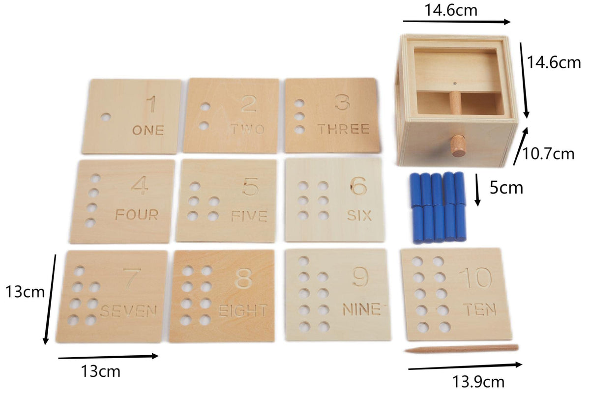 Adena Montessori Toys Wooden Counting Peg Game - Learn to Count 1-10 with Numerals, Peg Drop Box & Tumbling Pegs - Educational Toddler Toy for Early Math Skills Development (Small Counting Pegs Board)