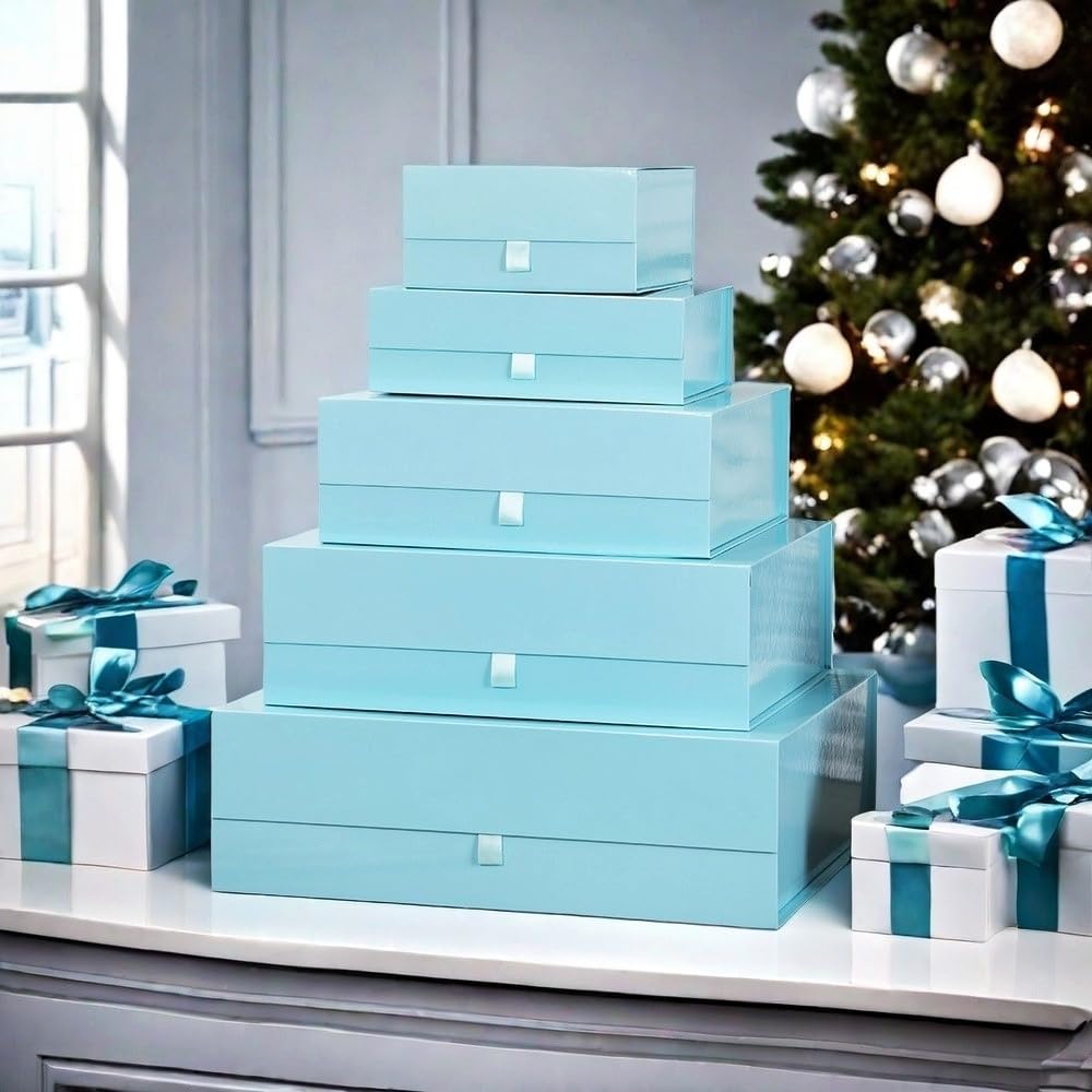 PLINJOY Extra Large Gift Box 16.5x14x5.5 Inches,Blue Gift Boxs for Presents with Lid Magnetic Closure Collapsible,Groomsman Proposal Box,Birthday, Christmas,for Clothes and Large Gifts