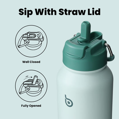 bottlebottle Insulated Water Bottle 950ml(32oz) Stainless Steel Sports Water Bottles with Straw Dual-use Lid Drink Flask Design for Gym with Pill Box (Green)