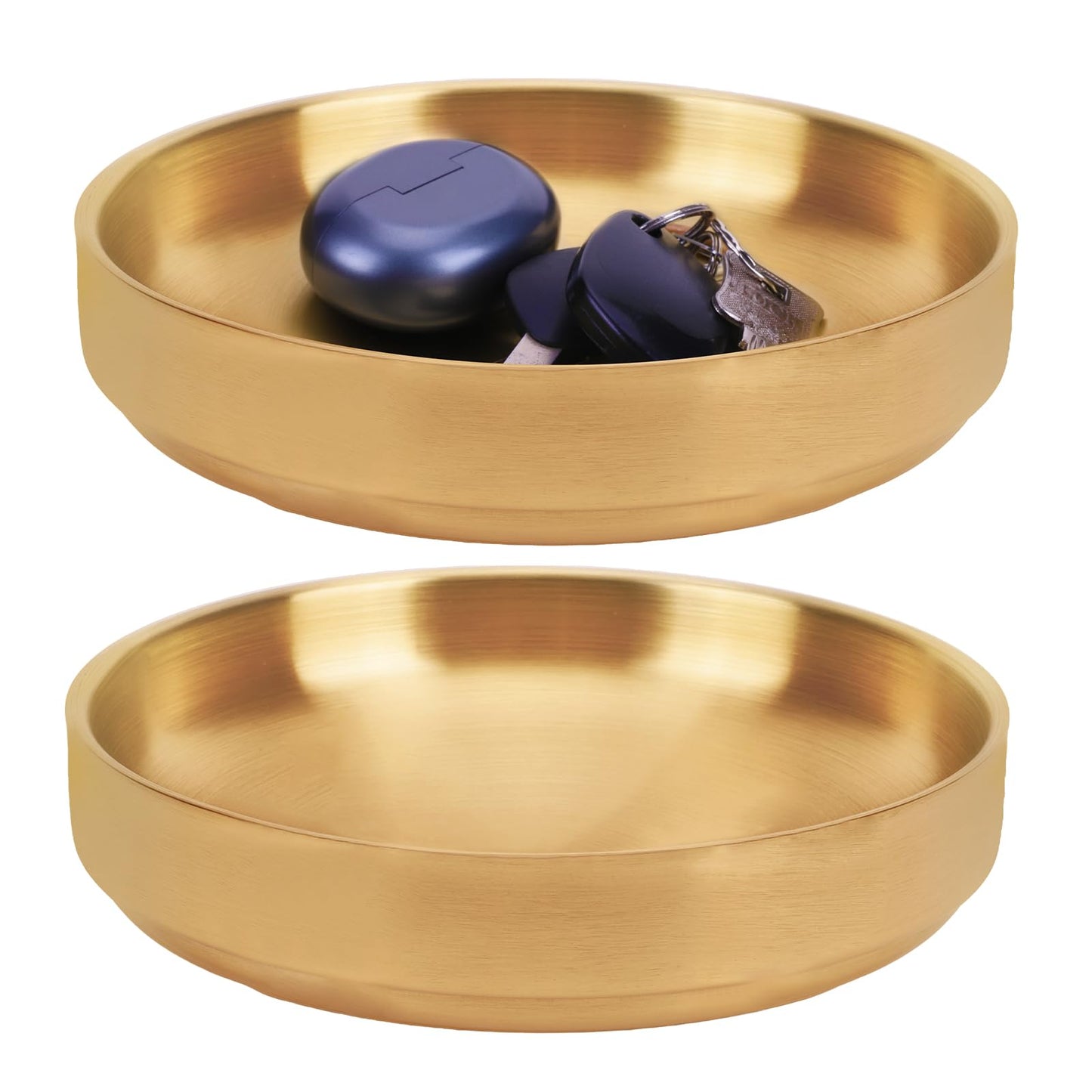 Key Bowl for Entryway-2 Pack Gold Table Decorative Key Dish for Organizing Tabletop Catch All Bowl Gold Fruit Bowls for Kitchen Counter, Coffee Table-Thick SUS 304 Stainless Steel 6.3"