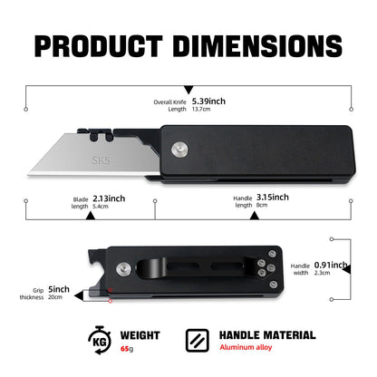 cckk Aluminium Utility Knife, Unique way of unfolding, Lightweight All Metal Folding Box Cutter with clip, Quick Change Blade Razor Knife,Ideal Gifts for Men Women, with 10 Extra Blades