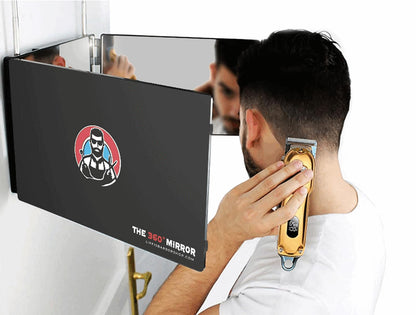 The 360 Mirror - Adjustable Telescoping Hooks - Self Haircut Mrror for Men - 3 Way Mirror for Hair Cutting - Miror for Self Haircutting - Cut your Own Hair Mirro (I Without LED I)