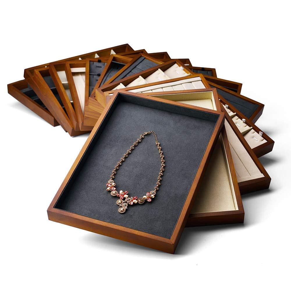 Oirlv 24 Grid Wood Jewelry Tray Microfiber Interior Jewelry Drawer Organizer Showcase Display Box Ring Earrings Holder