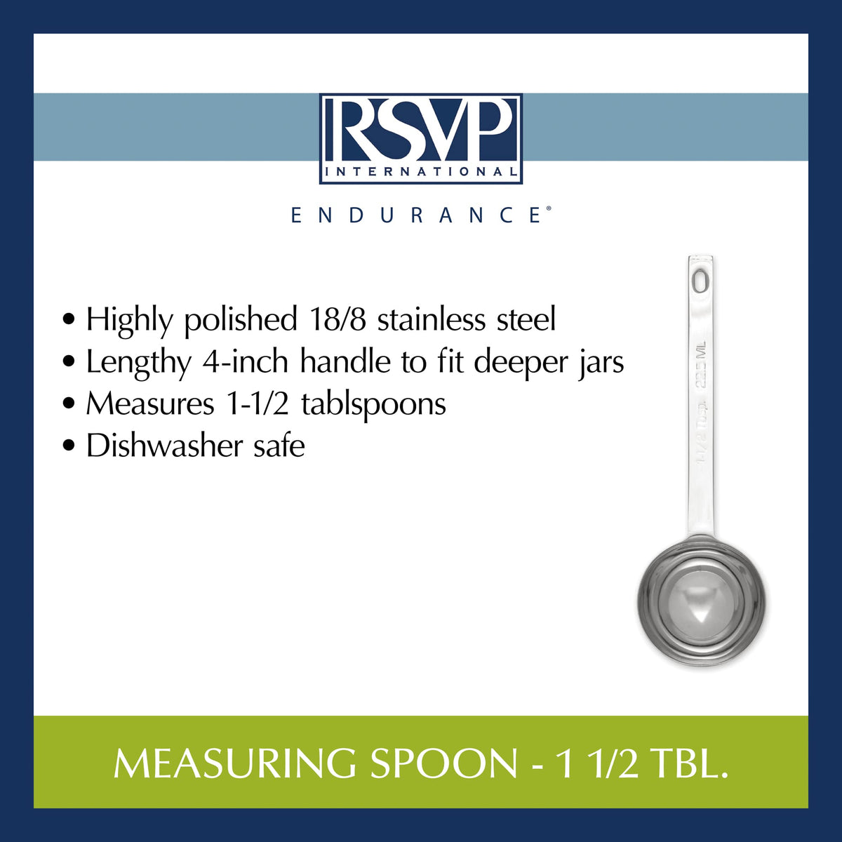 RSVP International Endurance Kitchen Collection Open Stock Measuring Spoon, Stainless Steel, Dishwasher Safe, 1.5-Tablespoon