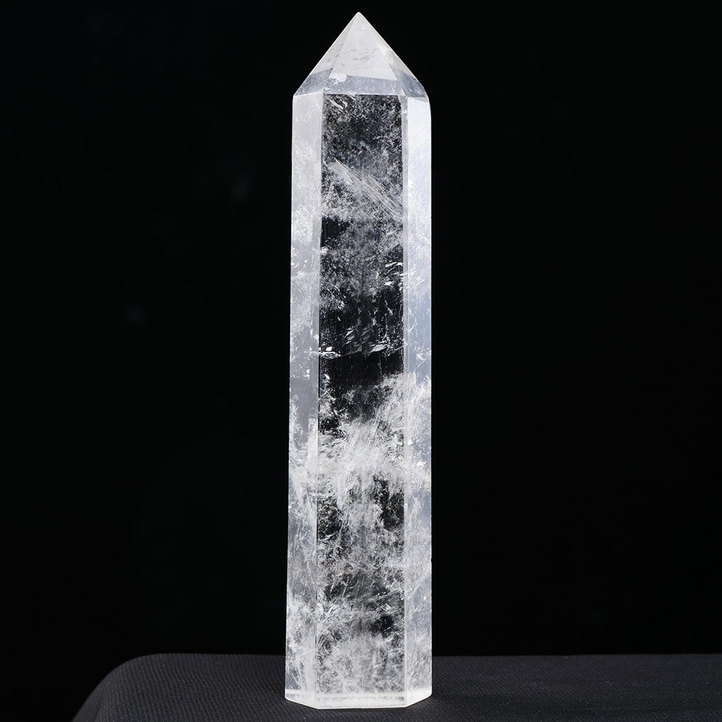 Runyangshi Large Natural Clear Quartz Chakra Crystal Tower - 7"-7.8"(18-20cm) Hexagonal Healing Crystal Obelisk for Energy Healing, Meditation, Home Decor,