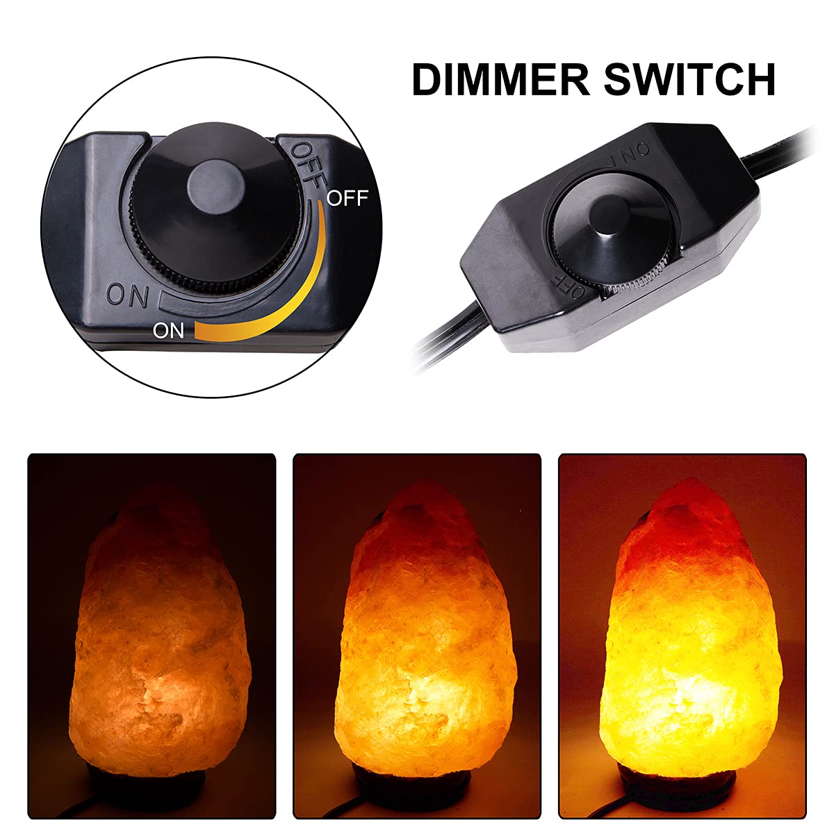 OHLGT Salt Lamp Cord Replacement 1 Pack with Dimmer Switch 5 feet Lamp Cord and 6-Pack Halogen Salt Lamp Bulbs(15 Watts)