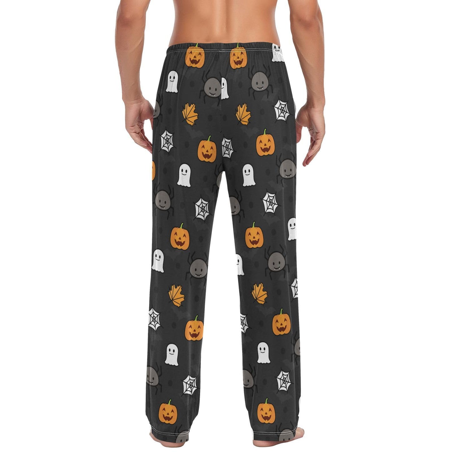 Pumkin Happy Halloween Leaf Spider Pajama Pants Mens Lounge Pants Super Soft Men Pajama Bottoms with Pockets Drawstring Size M