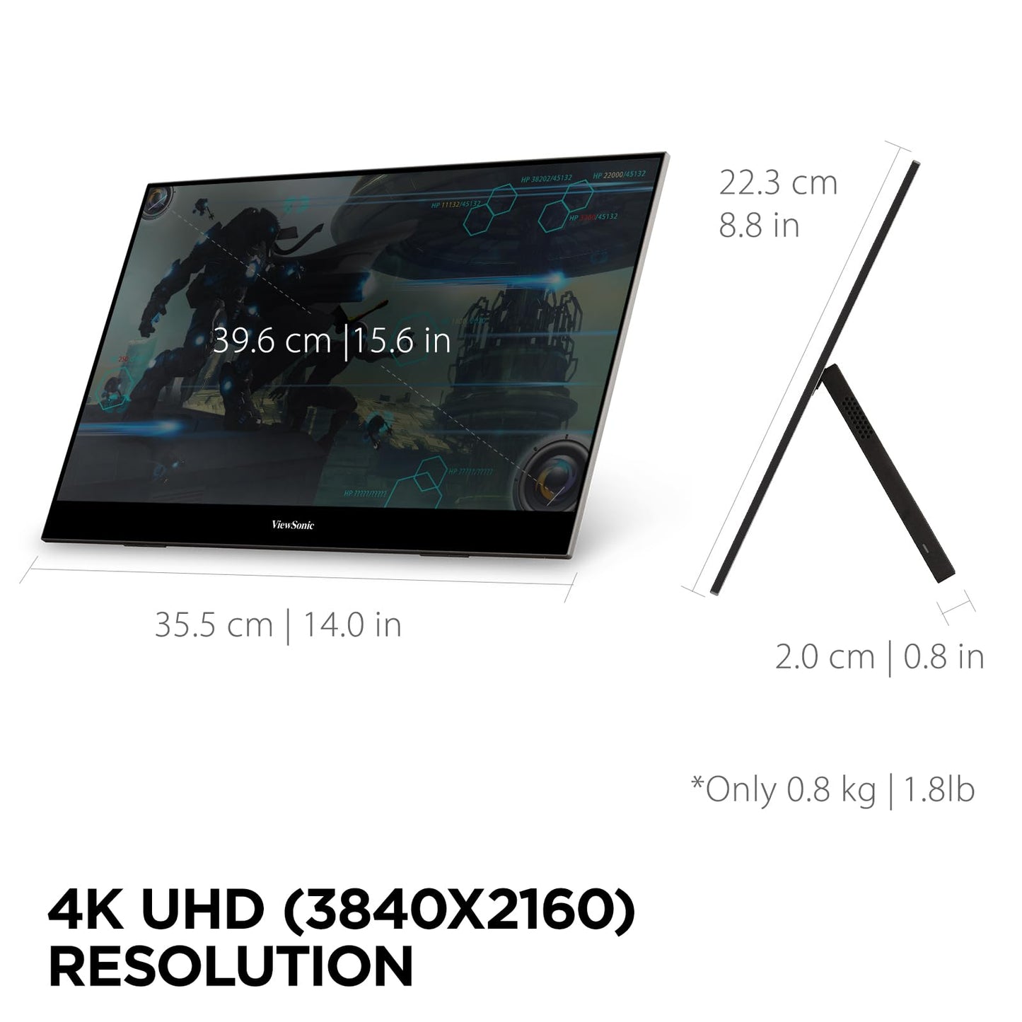 ViewSonic VX1655 15.6 Inch 1080p FHD Portable LED IPS Monitor with 2 Way Powered 60W USB C, Mini HDMI, Dual Speakers, and Built-in Stand with Tripod Mount,Black