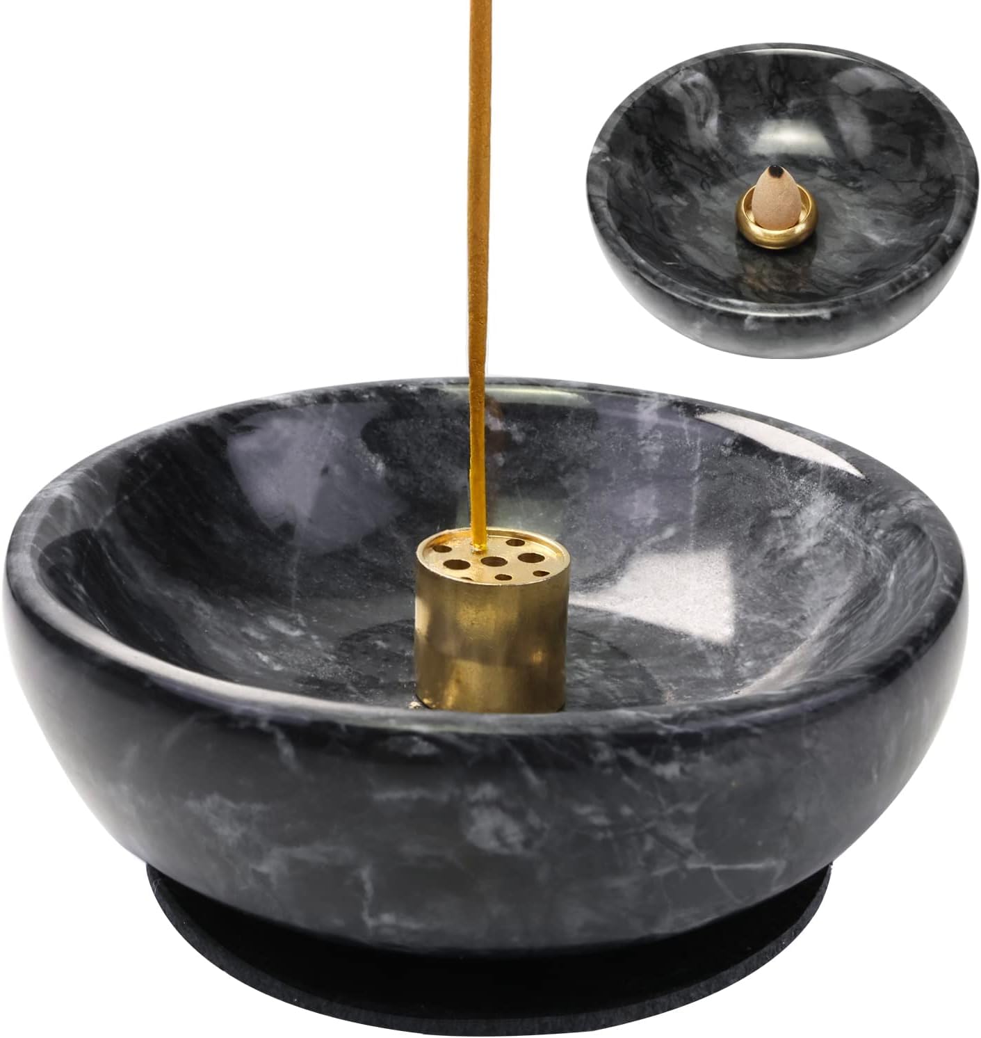 Wadayu Handmade Natural Marble Incense Holder for Sticks and Cones-with 9 Holes, Multi-Functional Incense Burner Holder for Incense Sticks and Cones, Perfect Home Decor(Black, 4.7inch)