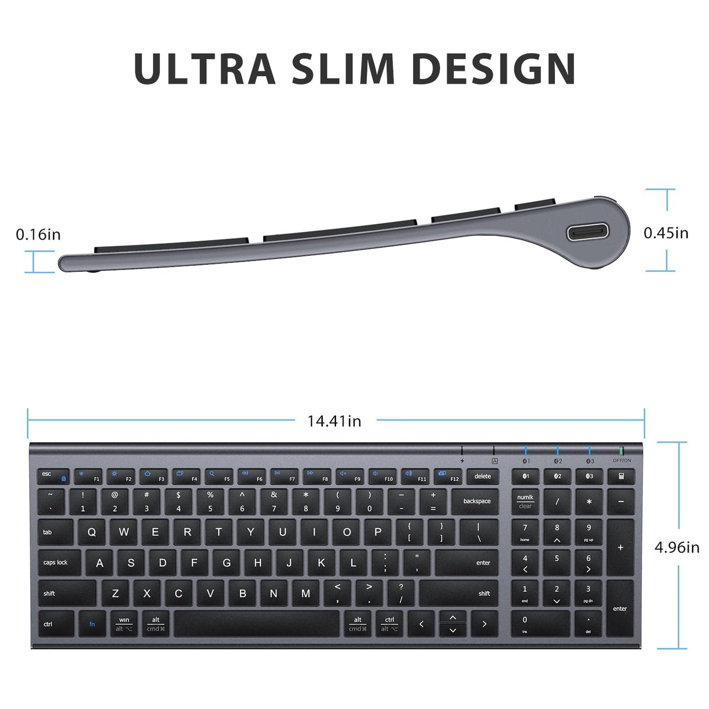 iClever BK10 Bluetooth Keyboard, Universal Bluetooth 5.1 Wireless Keyboard with Number Pad, Ergonomic Design, Multi-Device Compatibility, Stable Connection for Mac, iPad, iPhone, Android, Windows