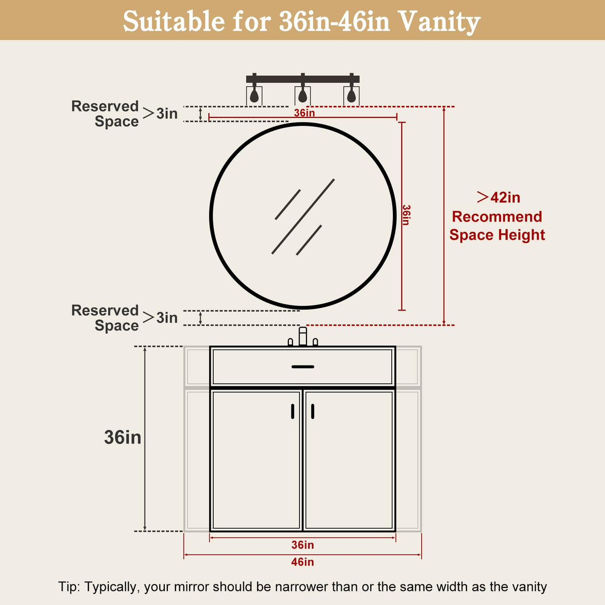 WallBeyond 36 Inch Natural Round Wood Mirror, Large Circle Wooden Frame Wall Mirror for Bathroom, Living Room, Bedroom, Entryway