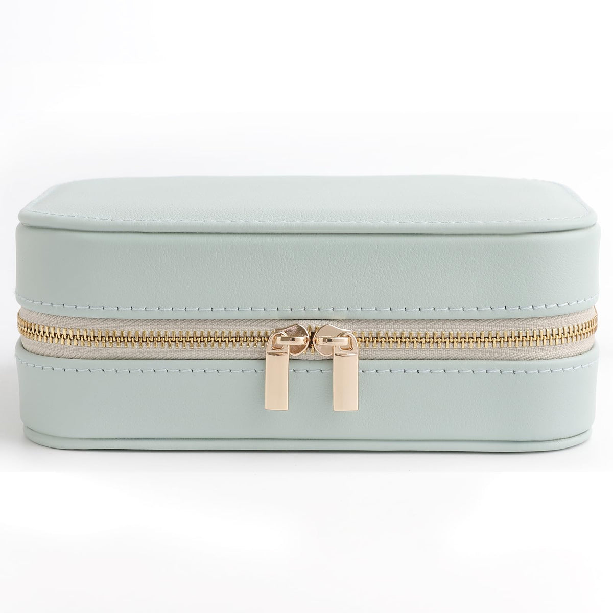 NGVRC Genuine Leather Travel Jewelry Organizer Case with Mirror for Women, Small Mini Portable Jewelry Box for Ring Earrings Necklace Bracelet Luxury Gift for Women（Cyan）
