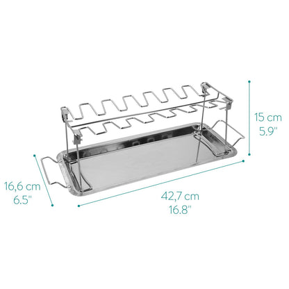 Navaris Stainless Steel Grill Tray - 2 in 1 Stand for 12 Chicken Legs or Wings - Grilling Accessory for Barbecue Grill Oven with Dip Tray