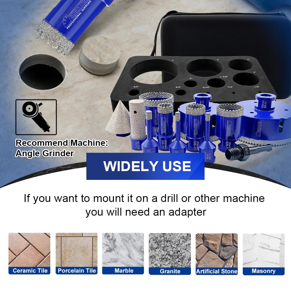 Diamond Core Drill Bits Set 10PCS - DARTOTEK Tile Hole Saw Kit (6/6/8/20/35/50/65mm/20mm/2 SDS for Porcelain, Ceramic Tile, Granite, Marble, Masonry