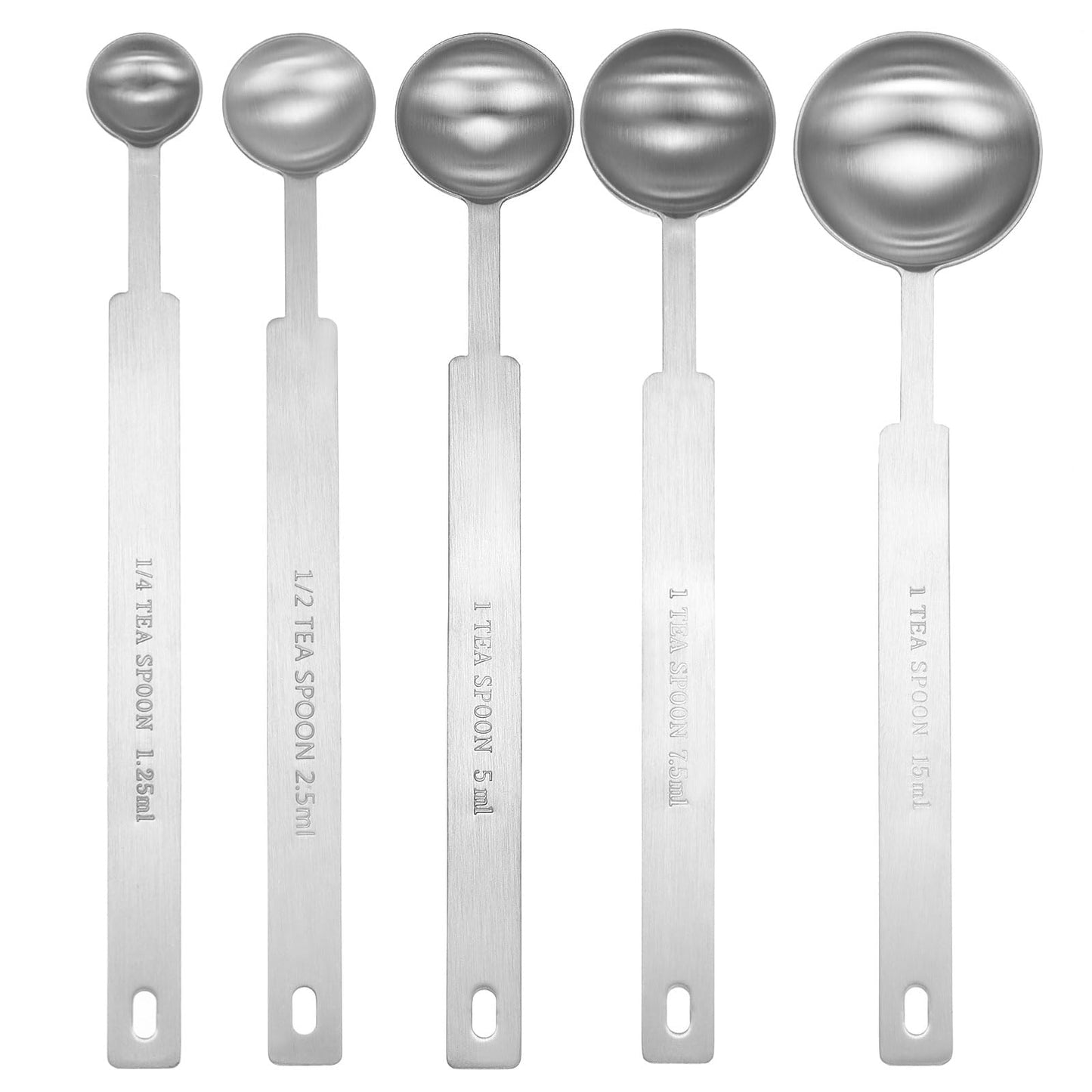 HARFINGTON 5pcs Single Measuring Spoon Set 1/4 1/2 1 1.5 3tsp (1.25/2.5/5/7.5/15ml) Teaspoon/Tablespoon 430 Stainless Steel Single Tiny Square Bowl Measure Spoon Long Handle Measure Scoop