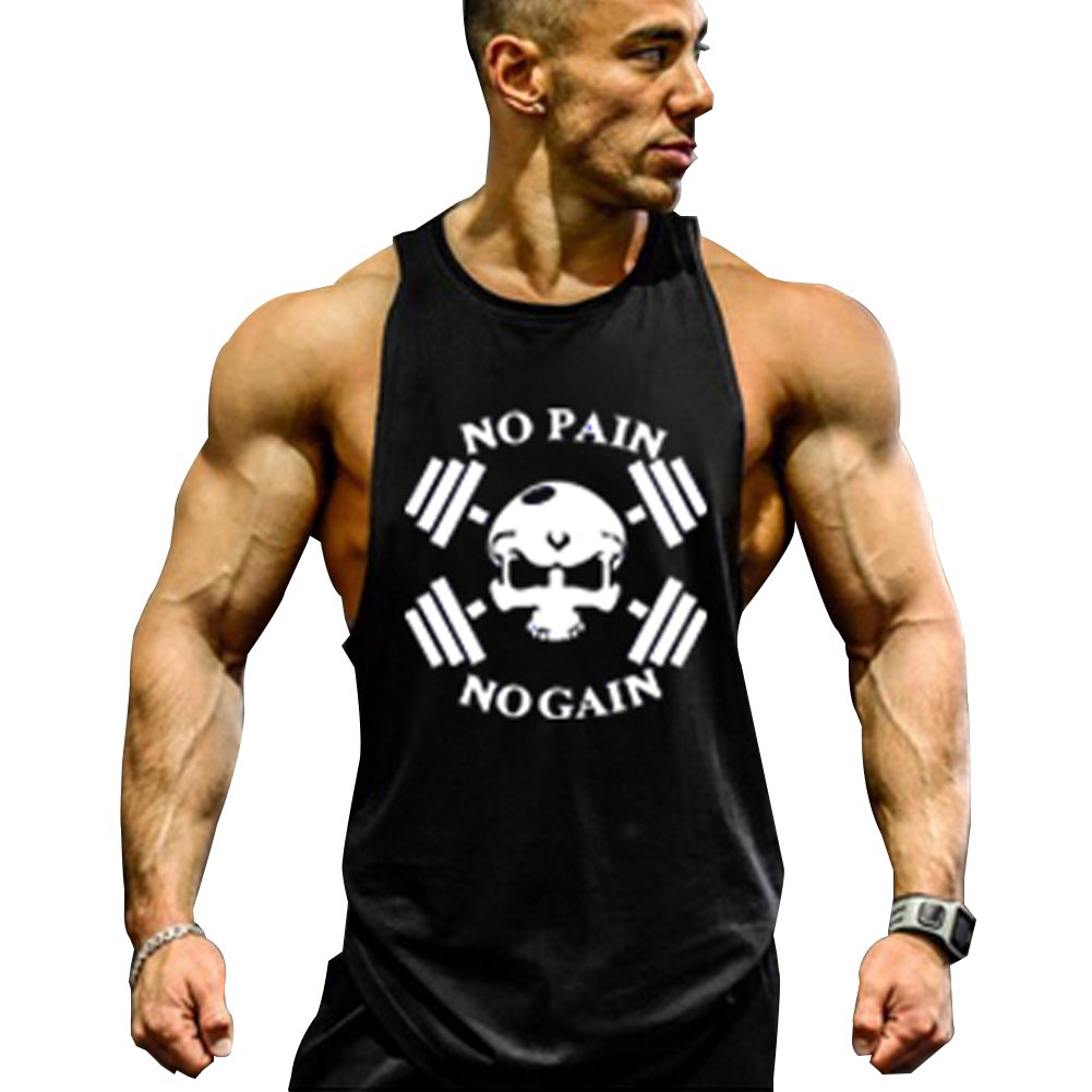 GZXISI Mens Skull Print Stringer Bodybuilding Gym Tank Tops Sleeveless Workout Shirt Fitness Vest (#2 Black, X-Large)