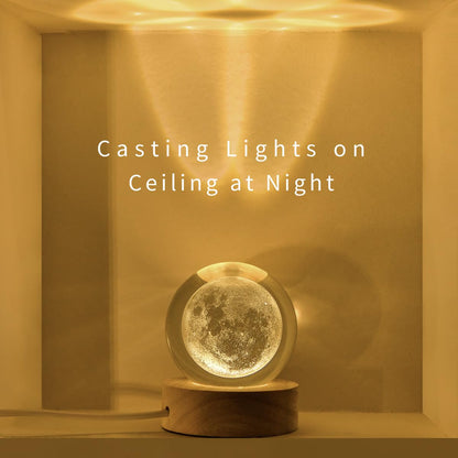 3D Moon Crystal Ball with LED Stand, Moon Figurine Decor Glass Sphere Lamp, Space Planet Globe Night Light Gifts for Women Men Mom Kids