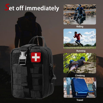 Universal IFAK Trauma First Aid Kit Molle Pouches Emergency Survival Kit Suitable for Home, car, Travel, Camping, Hiking, Sports, Outdoor Emergencies-Quick Response First Aid Essentials (Black)
