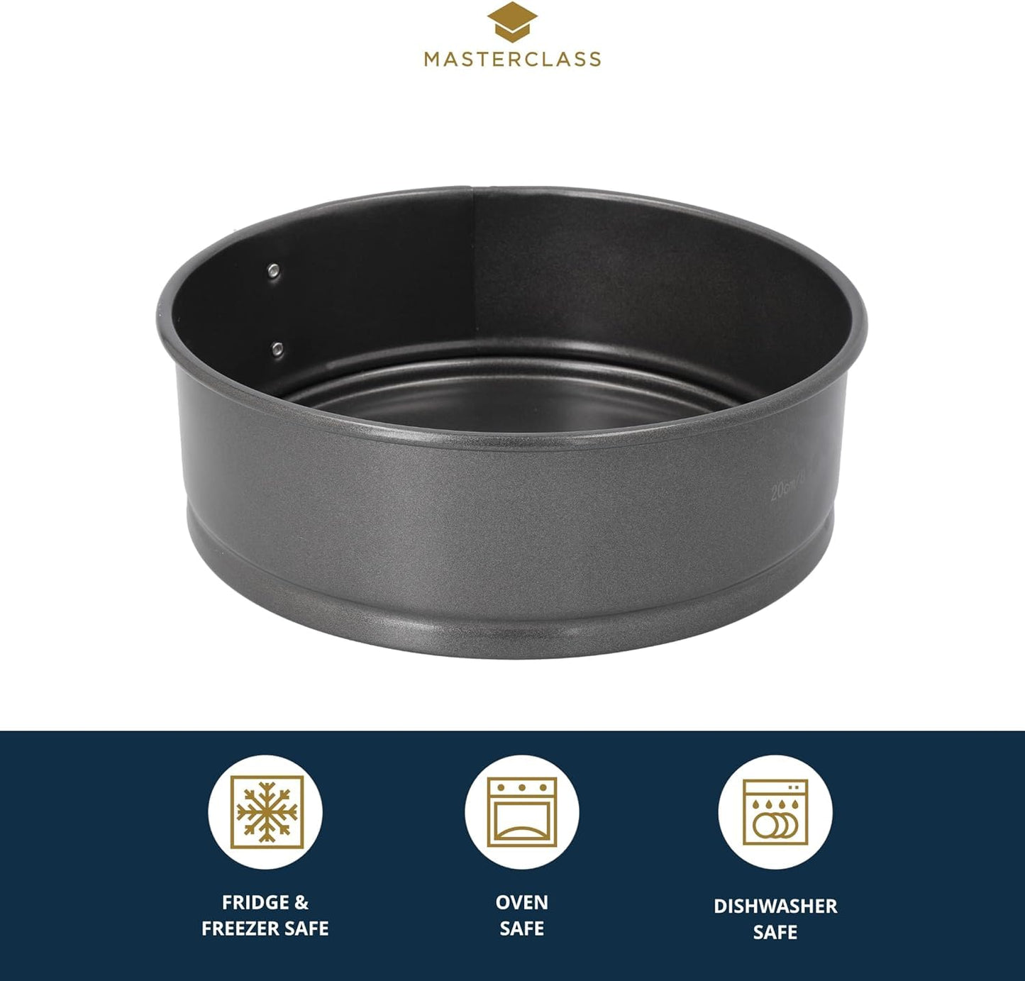 MasterClass 2 cm Springform Cake Tin with PTFE, PFOA and BPA Free Non Stick, Robust 1mm Thick Carbon Steel and Loose Base, 8 Inch Round Pan, Grey