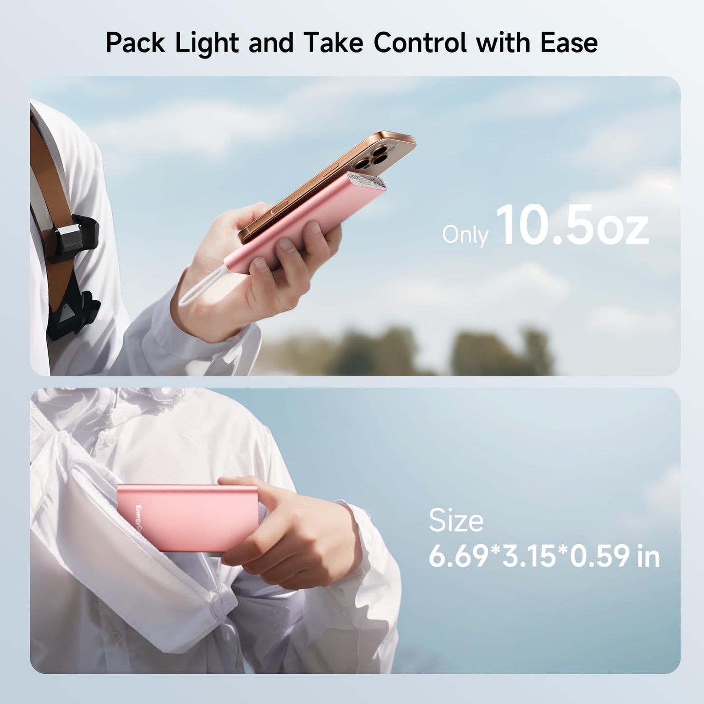 Pilot 4GS Portable Charger 12000mAh Fast Charging Power Bank Dual 3A High-Speed Output Battery Pack Compatible with iPhone 16 15 14 13 12 11 and More (Rose Gold)