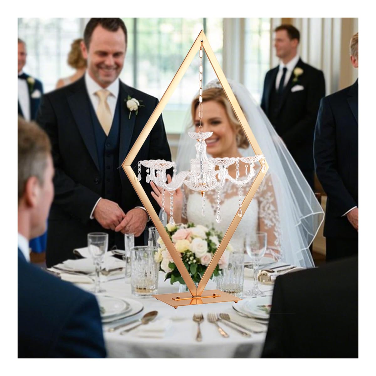BFECGDXT 2pcs 43" Diamond Centerpieces for Tables, Metal Candle Holders Acrylic Centerpiece Stand, Gold Candelabra Stand for Wedding Dining Tables Party Home Decoration