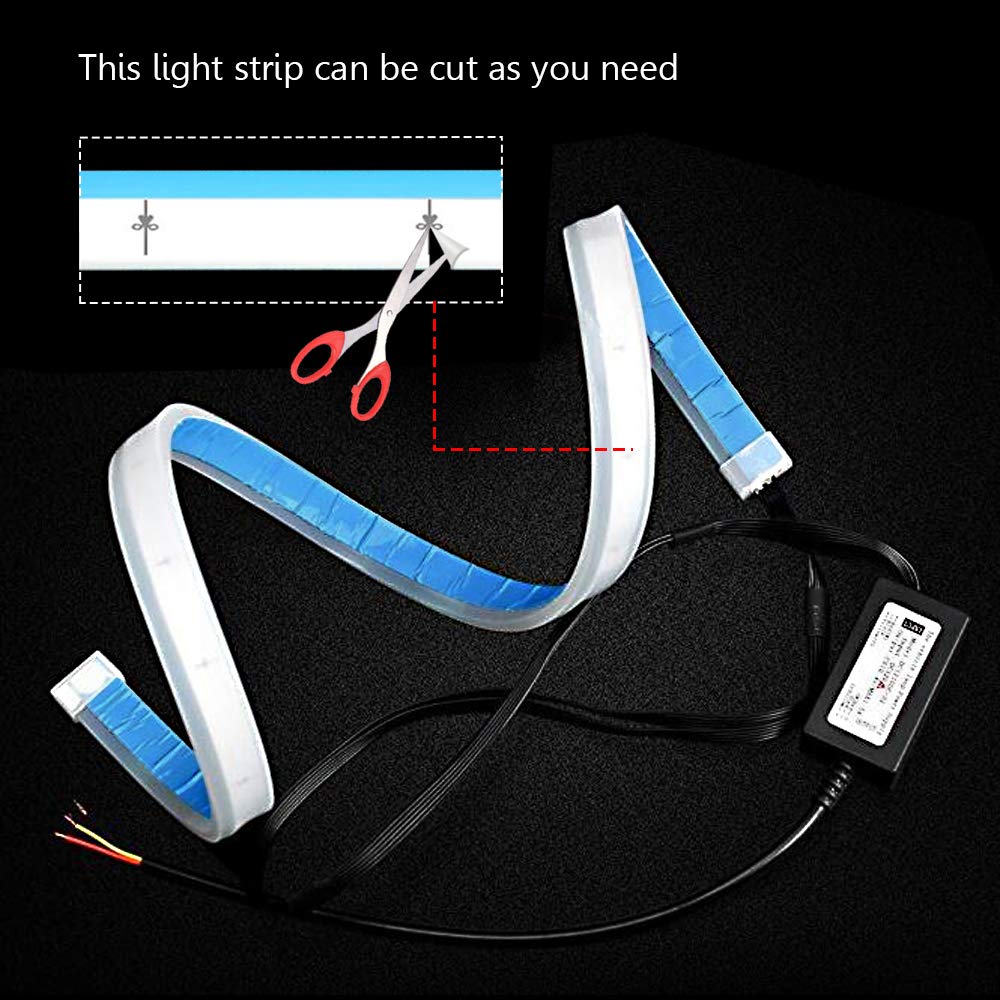 LEADTOPS LED Daytime Running light Turn Signal Bulb 24In Switchback Sequential Headlight DRL Strip Flexible Tube Dual Color White Amber/Yellow Angle Eye Neon for Car Motorcyle 2-Pack