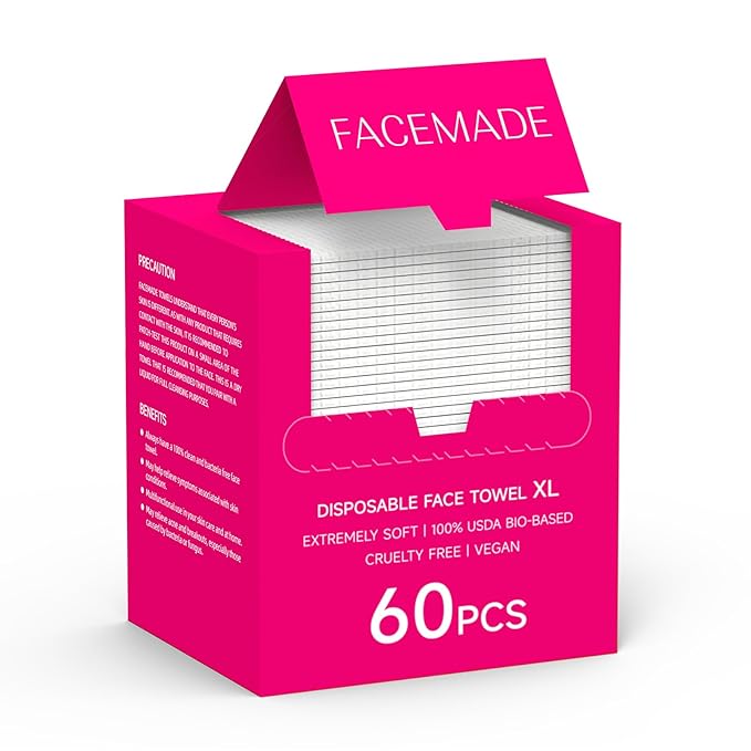 FACEMADE 60 Count Disposable Face Towels, 100% USDA Biobased Face Towelettes