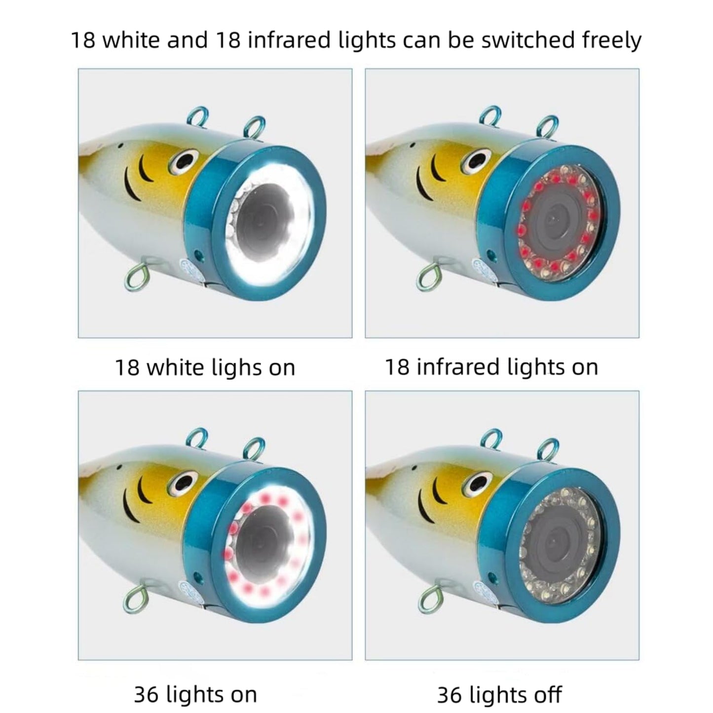 HD Underwater Fishing Camera 98FT,with 18 White+18 IR Lights,7'' 1080P DVR Monitor,Waterproof IP68 JQKJCAM Underwater Fish Finder Camera for Fishing/Deep Water Well Inspection (30M Easy to Use)