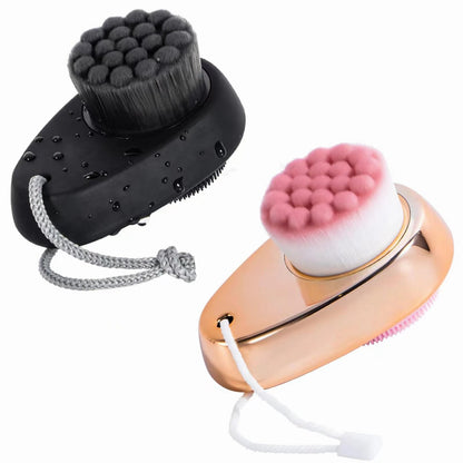 2 Pack Facial Cleansing Brush 2 in 1 for Face Exfoliation, Soft Bamboo Charcoal Microfiber Bristle Dual Face Silicone Scrubber Brush for Pore Deep Cleansing Skincare with Lid, Black+Gradient