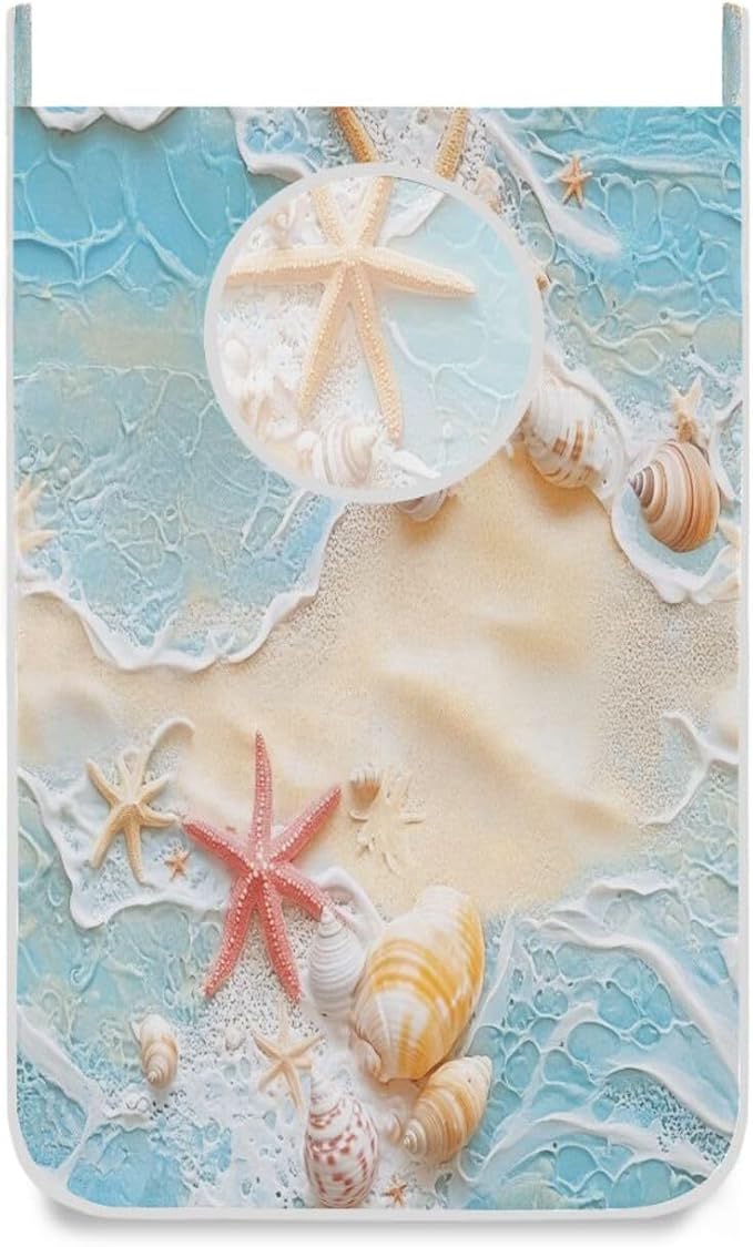 Blue Beach Sea Star Shell Summer Hanging Laundry Hamper Door Hampers Bag Basket