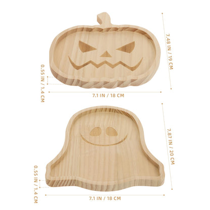 Garneck Halloween Wood Charcuterie Board, 2pcs Pumpkin and Ghost Food Plate Halloween Wood Serving Tray Cheese Platter Tray Appetizer Boards for Holiday Home Party Table Centerpiece Decoration, 7" W
