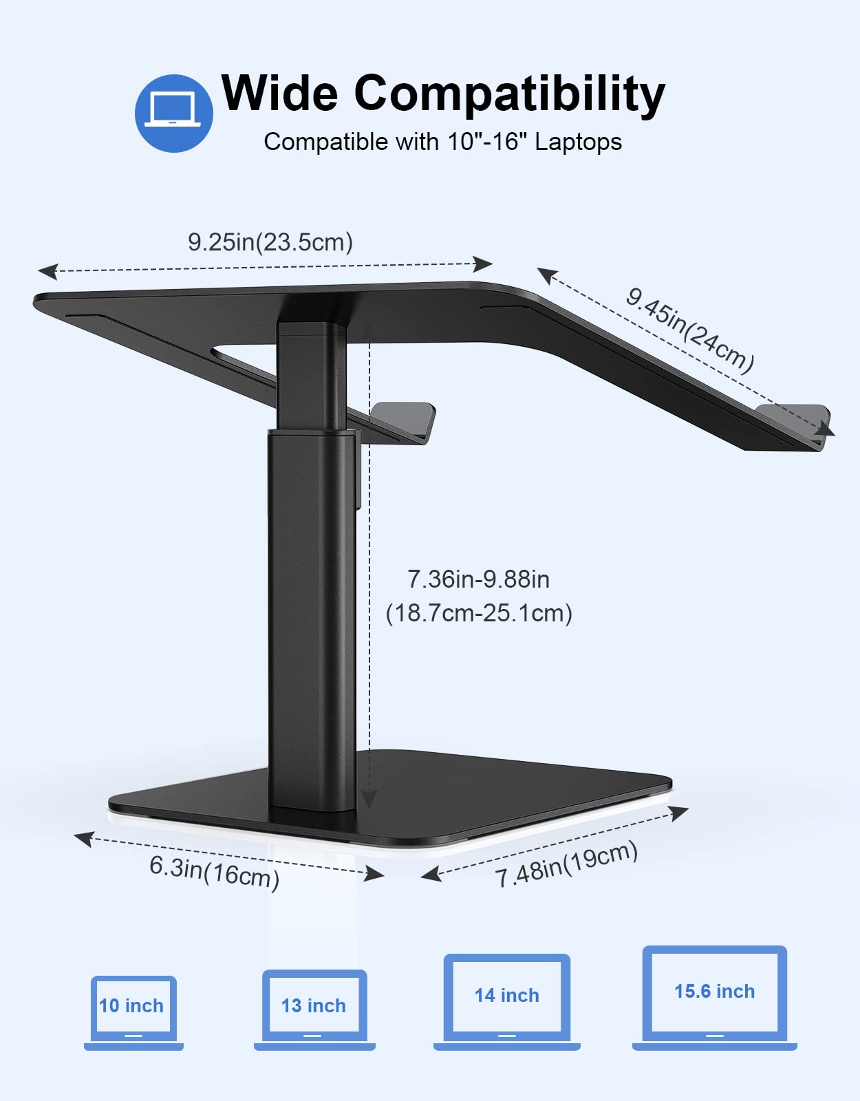 Babacom Laptop Stand for Desk, 8 Adjustable Height Aluminum Laptop Riser, Ergonomic Computer Stand Sit to Stands Desktop Book Stands Compatible with MacBook, Air, Pro and More 10"-16" Notebooks-Black