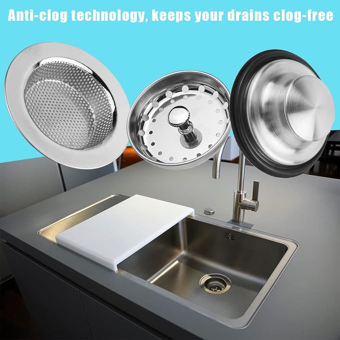 3 Pieces Kitchen Sink Stopper Strainer, 3 in 1 Kitchen Sink Basket Strainer