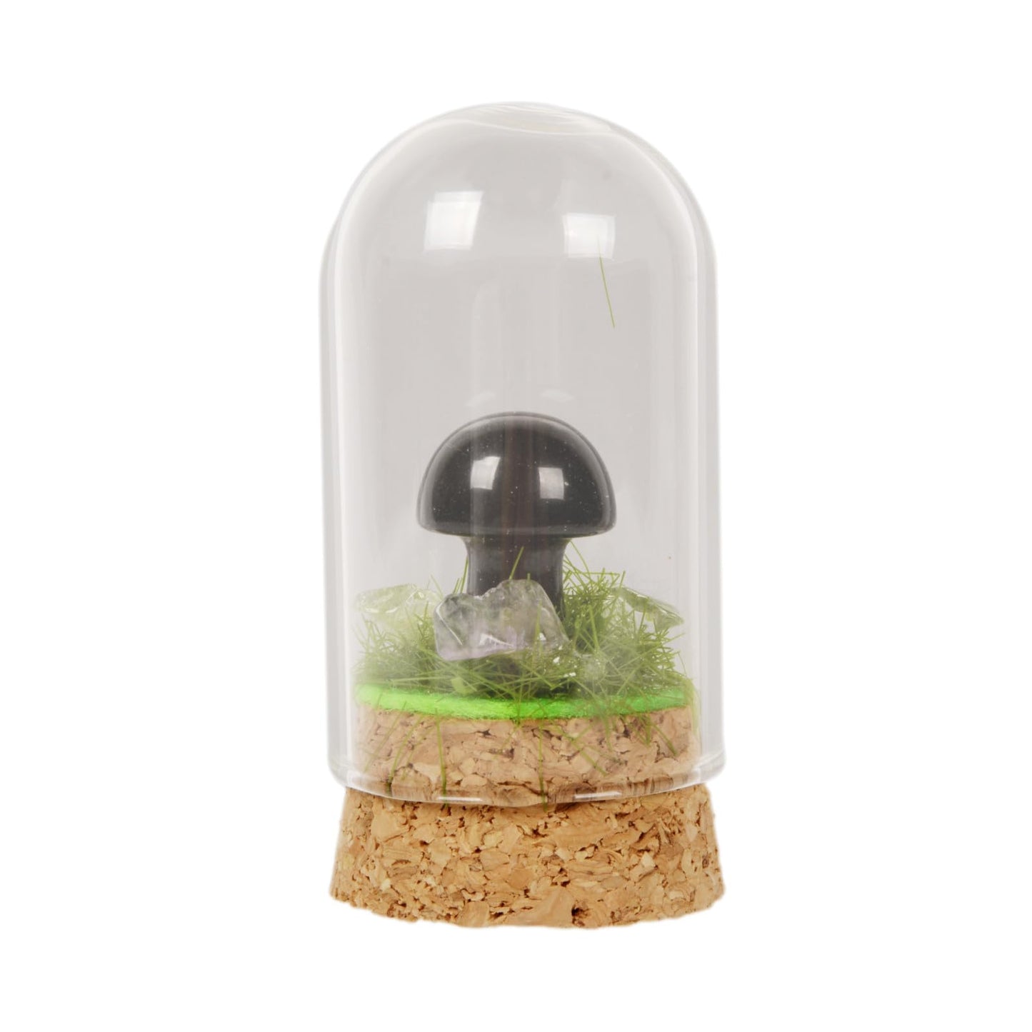 Justinstones Natural Black Obsidian Mini Mushroom Statue Figurine Home Decoration Gift with Glass Cover 2.3 inch