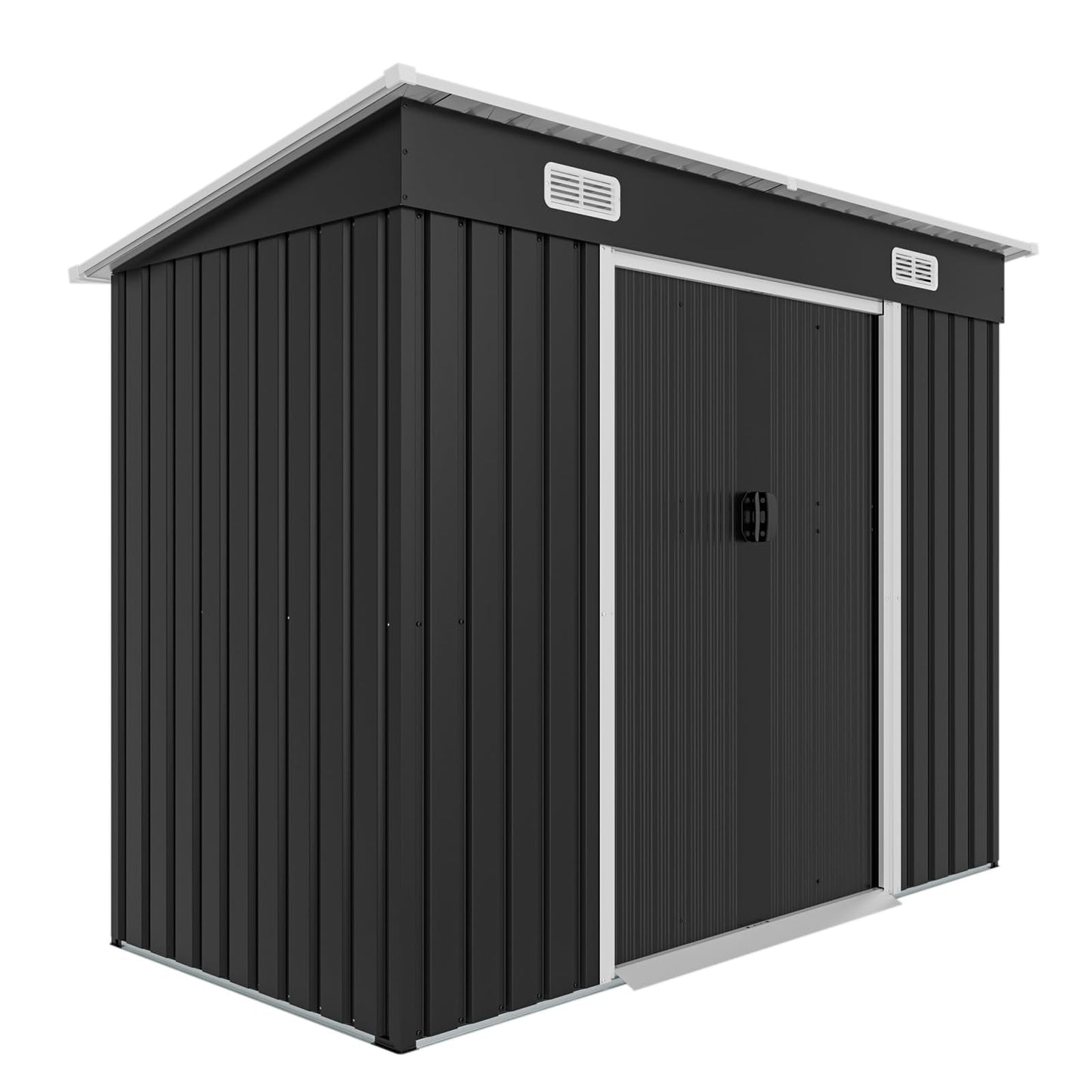 8x4 FT Galvanized Steel Outdoor Storage Shed with Sliding Lockable Double Doors, Sloped Roof, Ventilation Vents, Anchor Kit, Floorless Metal Garden Storage Building for Tools, Bicycles,Lawn Equipment