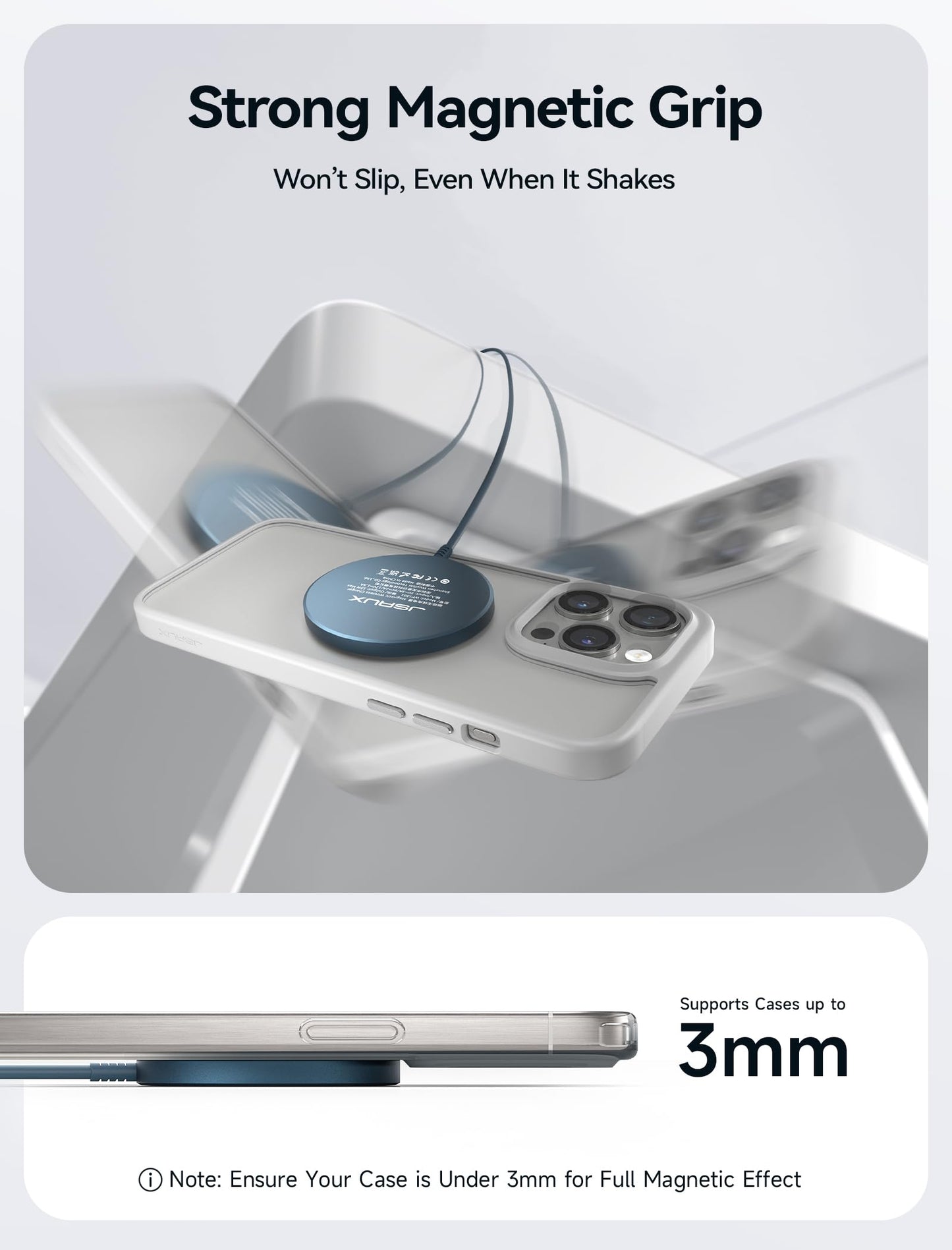JSAUX Wireless Charger for iPhone 17 MagSafe Charger, Magnetic Charger for iPhone 17 Air Pro Max/16/15/14/13/12 Series/Airpods, Aluminum Alloy, USB & USB C Dual Ports, Mag Wireless Charging Pad-Blue
