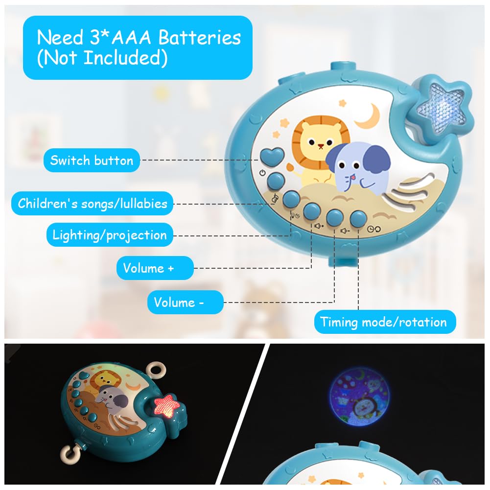 Aolso Baby Crib Toy, Baby Star Crib Mobile with Music and Lights, Cot Mobile Toy with Timing Function Projector and Remote Control, Baby Crib Toys for Boys Girls (Blue)