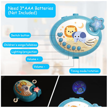 Aolso Baby Crib Toy, Baby Star Crib Mobile with Music and Lights, Cot Mobile Toy with Timing Function Projector and Remote Control, Baby Crib Toys for Boys Girls (Blue)