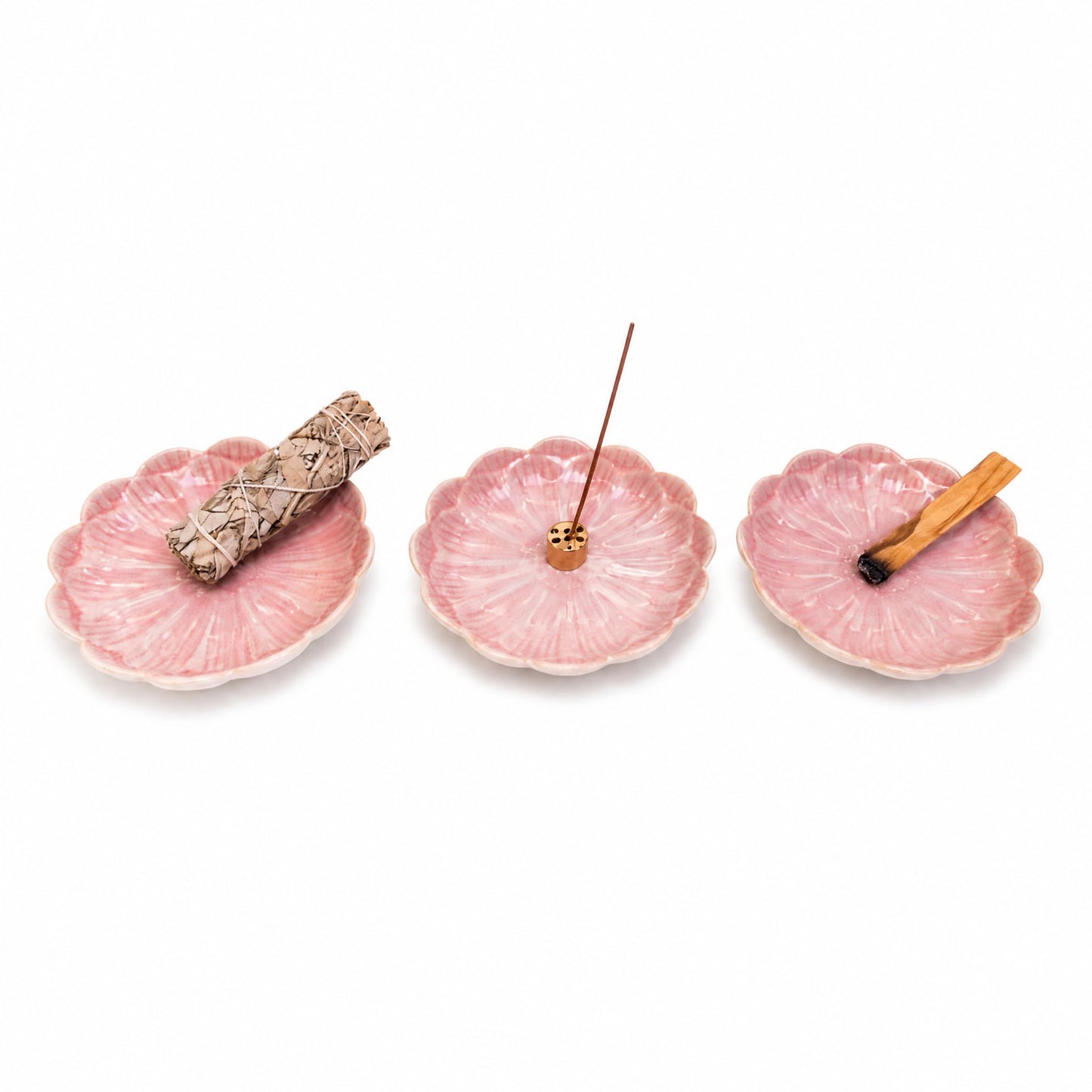 Pinehaven Pink Lotus Incense Holder – 5.5 Inch Hand-Sculpted Ceramic Tray with Ash Catcher, Brass 9-Hole Insert – for Incense Sticks, Cones, Palo Santo & Sage – Japanese Zen Home Décor for Meditation