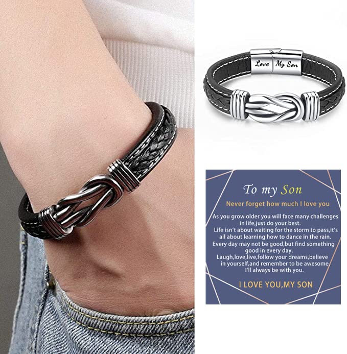 Sranich To My Son Bracelet,braided leather bracelet for Son Bracelet Gifts for Son From Mum