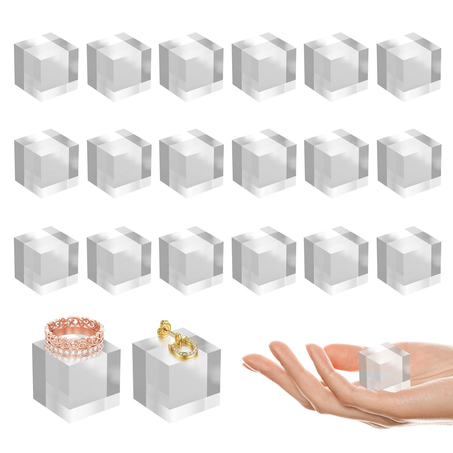SAMYUCHO Acrylic Base 20 Pieces Acrylic Blocks for Display 1 X 1 X 1 Inch Square Riser Display Stands Trophy Base Pedestal Stands Clear Cube for Trophy Jewelry Props Food Party Crafts