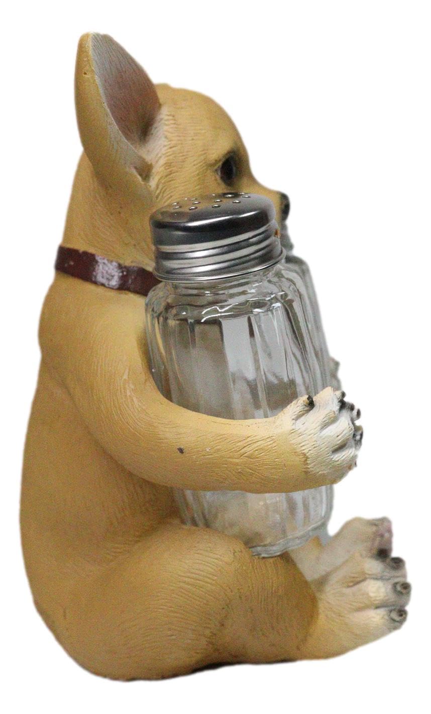 Ebros Picante Teacup Tan Chihuahua Puppy With Collar Salt And Pepper Shakers Holder Figurine Set 6.25"H Chi Chi Taco Dog Animal Pet Pal Kitchen Dining Bar Accent Sculpture