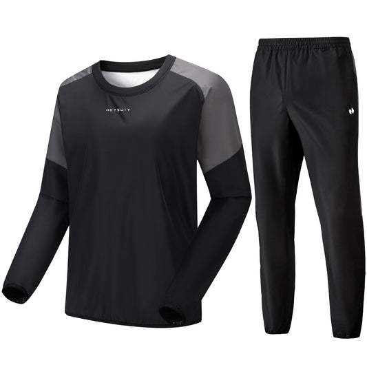 HOTSUIT Sauna Suit Men Sweat Suits Anti Rip Gym Exercise Workout Sauna Jackets Pants, Black, M