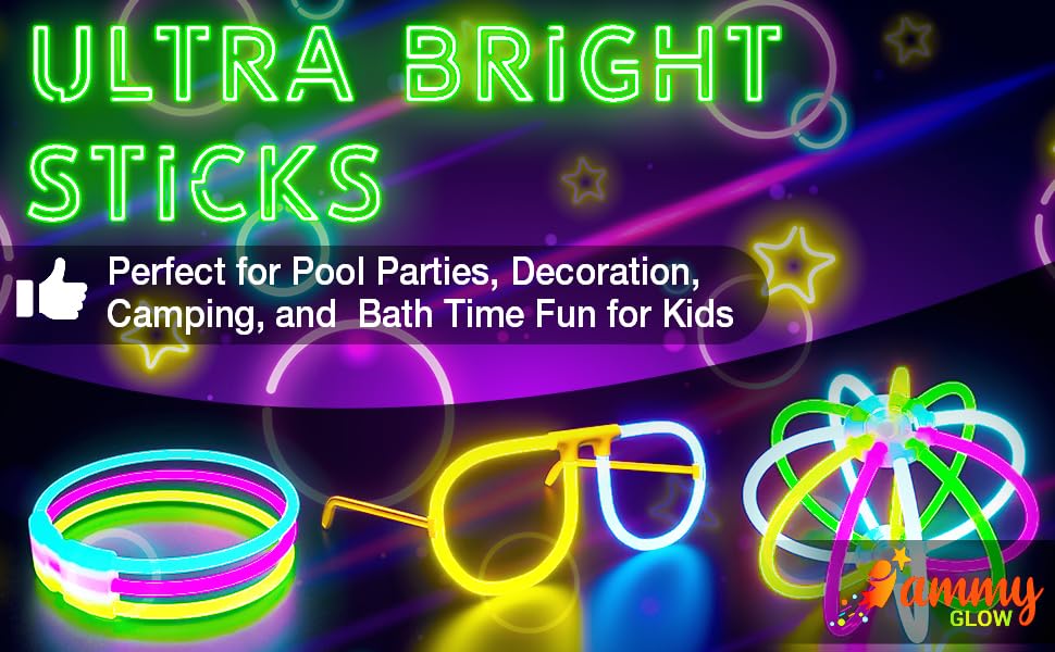 Glow Sticks Party Packs – 100 Glow in the Dark Party Supplies - Bracelets-Eye Glasses-Necklaces – Neon & Festival Accessories –Halloween Decorations- Kids Party Favors & Bag Fillers – 205 PCS