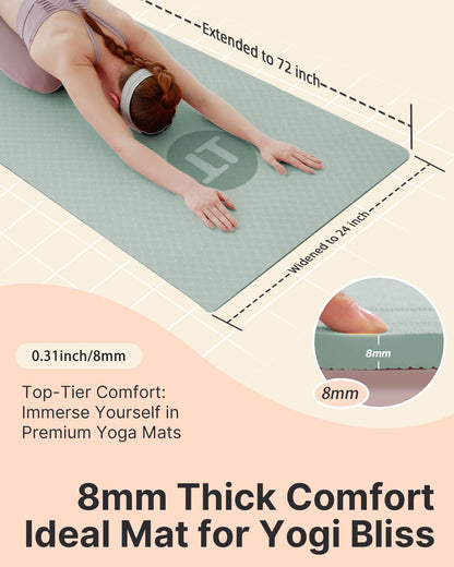 YOTTOY Yoga Mat, 72"x 32"x1/3" Extra Wide Non-Slip Exercise Fitness Yoga Mats,Eco-Friendly TPE Exercise Mats for Women Men Home Workout with Strap Bag