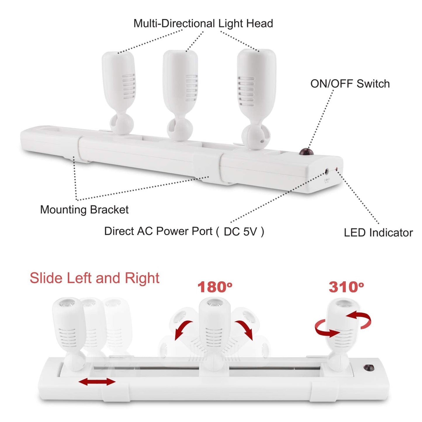 BIGLIGHT LED Track Light, Dimmable Accent Lighting with Rotatable Heads, Plug in Spotlight with Remote for Lighting up Kitchen Sink Cabinet Gallery Picture Bathroom Basement Artwork