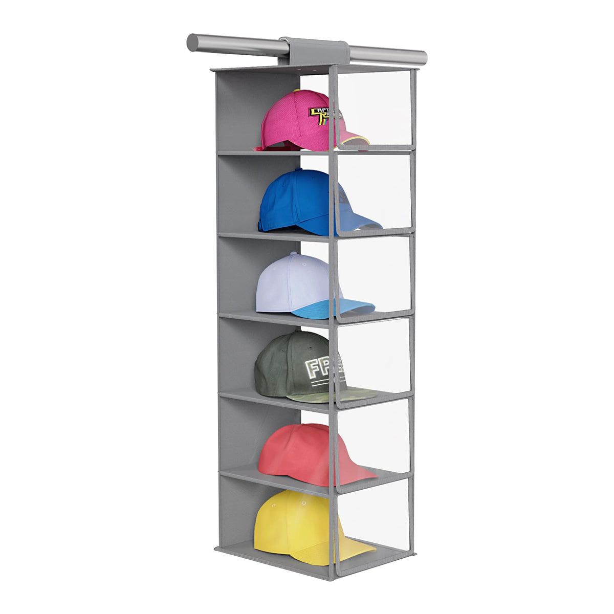 KEEGH Hat Rack with Dust Cover All-round Protect 6 Shelf Hat Storage Hat Organizer for Baseball Caps, Visible Baseball Cap Organizer Hat Holder for Closet, Clear/Grey